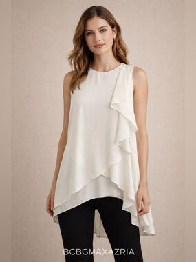 BCBG Max Azria Asymmetrical Ruffle Sleeveless Blouse